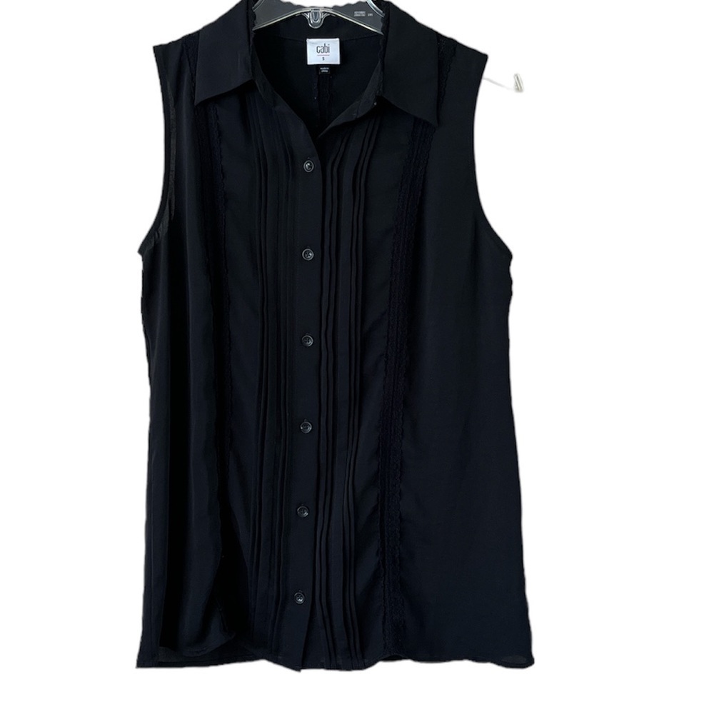 CAbi 3266 Jagger Top Lace Sleeveless Blouse Size Small Black Lace Inserts